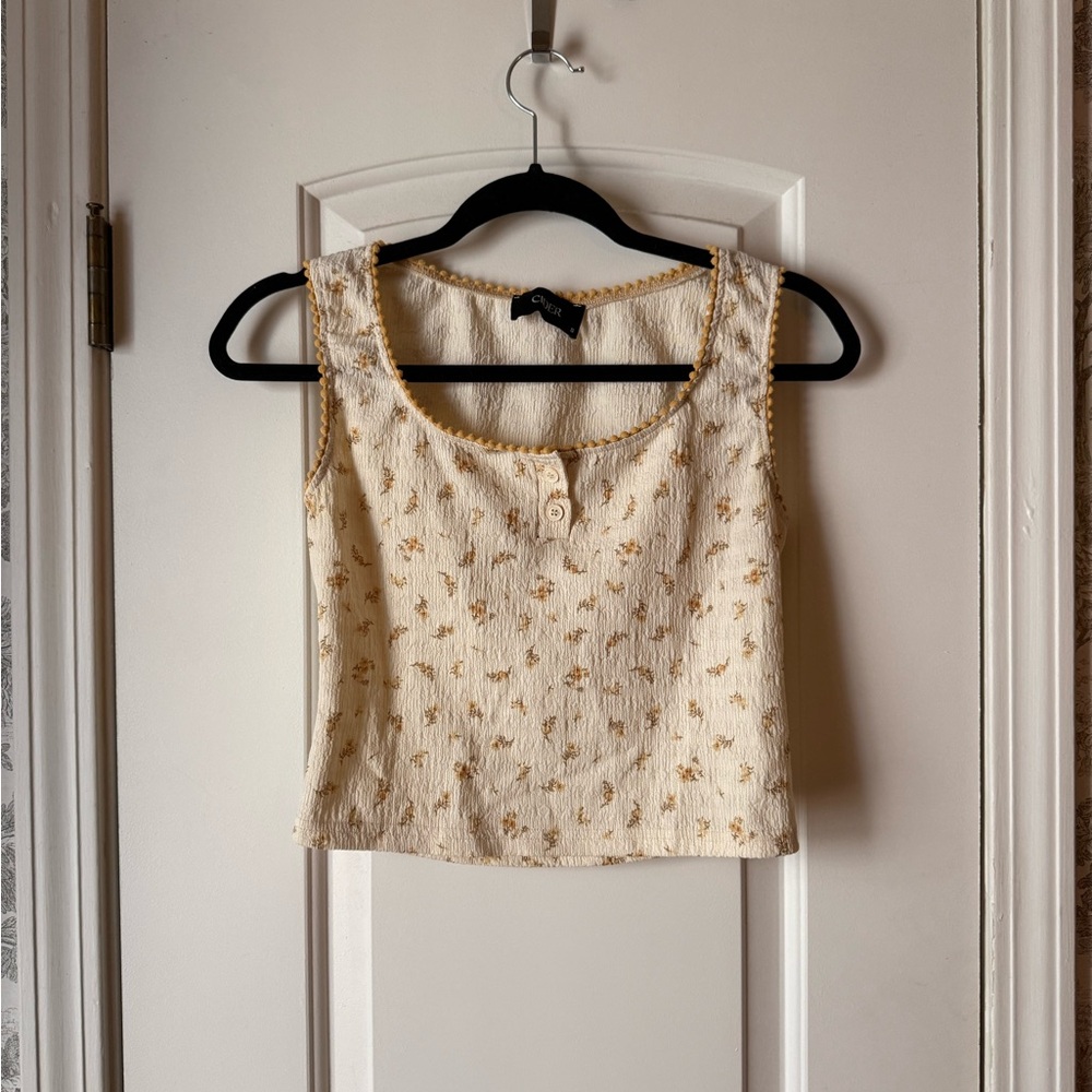 Cottagecore Floral Cream Sleeveless Top